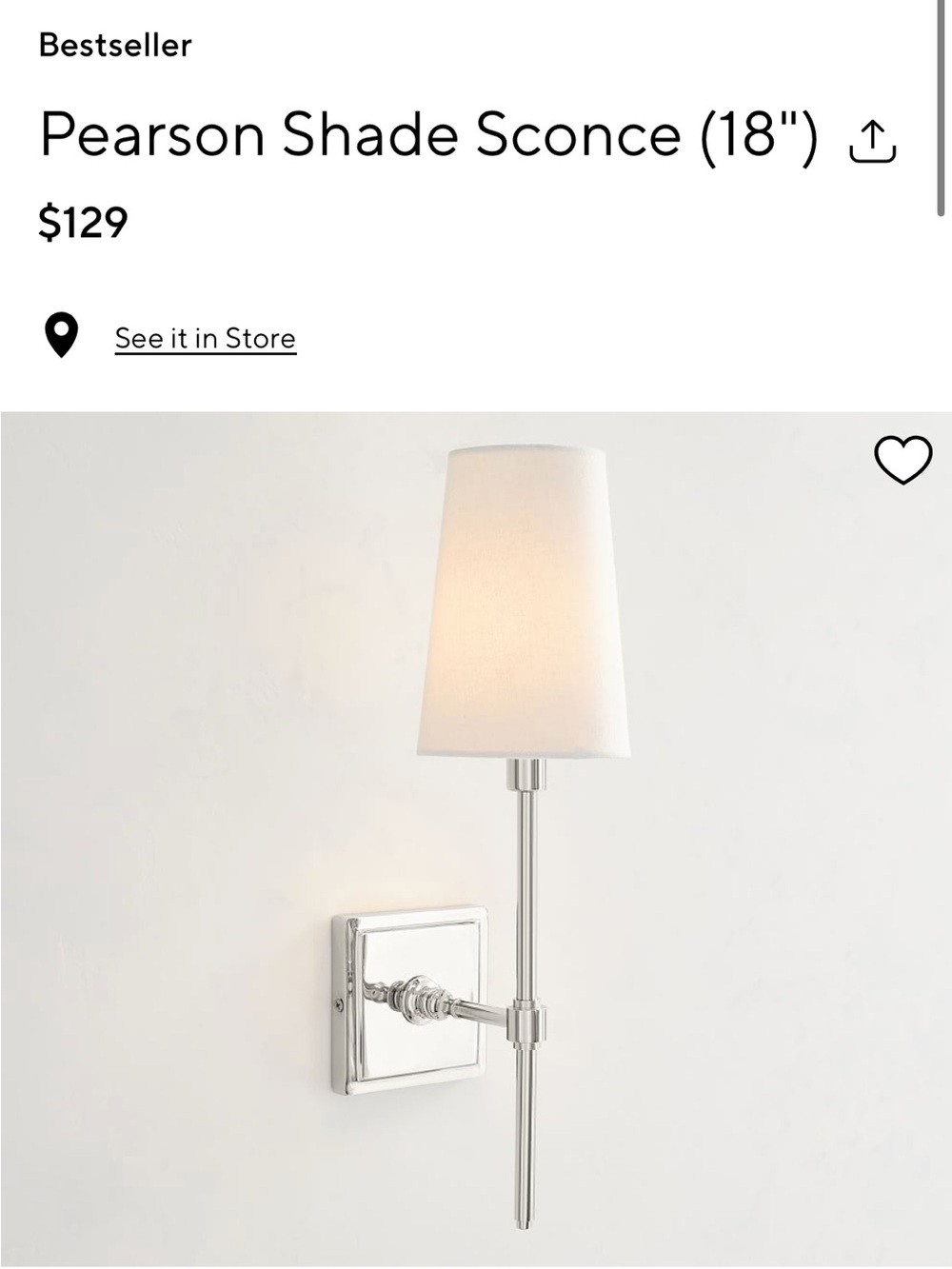 Pottery Barn Pearson Shade Sconce (White) - Polished Nickel